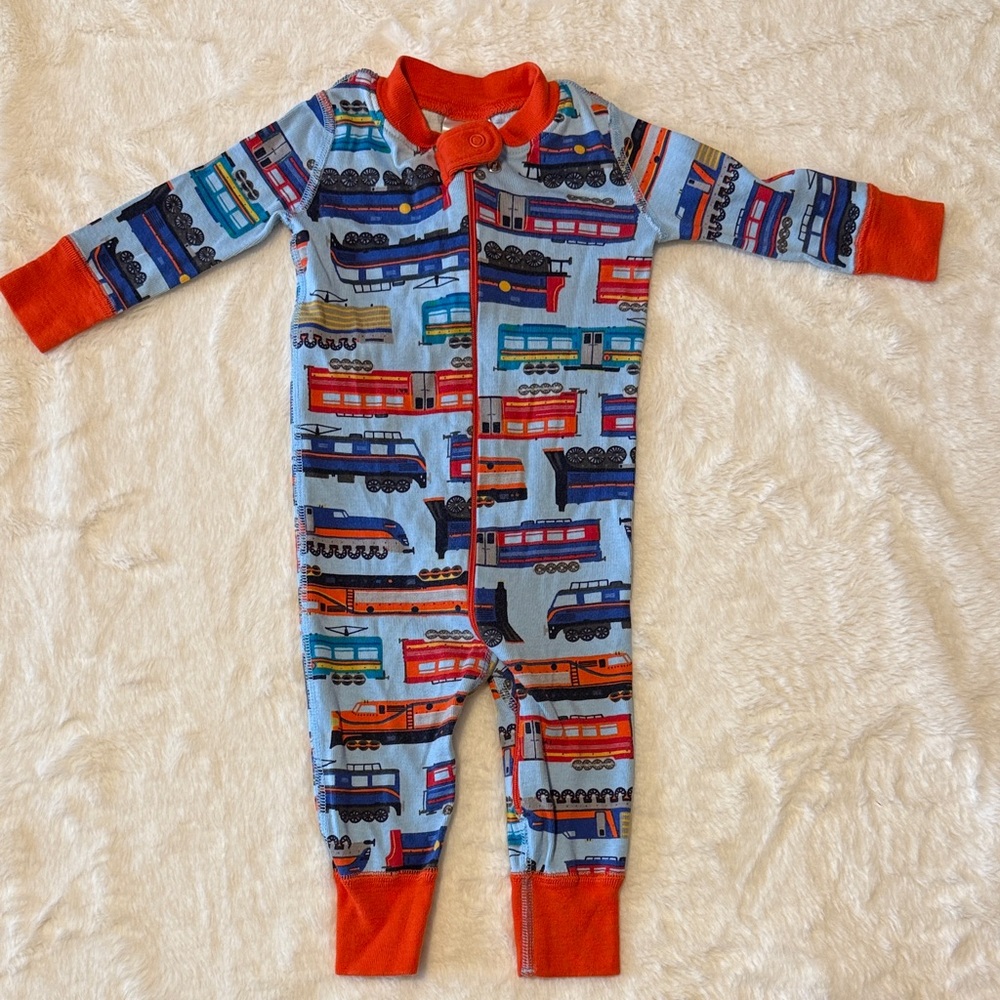 Hanna Andersson Blue and Red Train Print Pajamas
